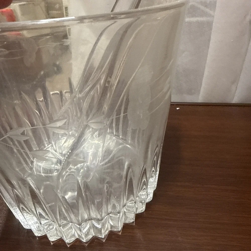 Vintage Princess House #863 Heritage Etched Ice Bucket W/Tongs lead crystal